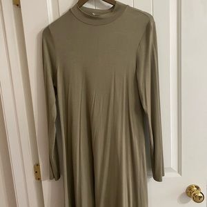 Peach love, olive dress.